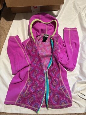 The North Face Girls Pink Hooded Fleece with Lime Trim